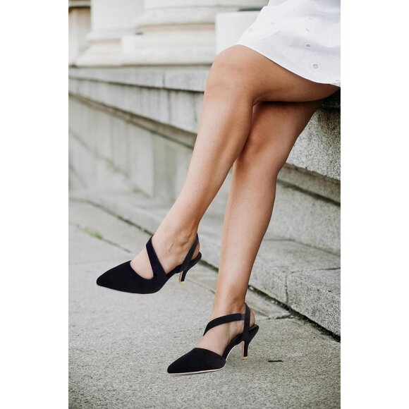 Rhinestone Kitten Black Low Heel Sparkly Pumps for Women Dressy Wedding Shoes - Picture 4 of 8